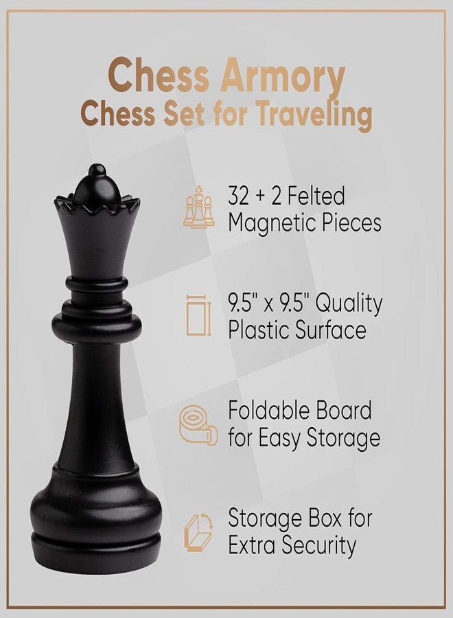 Chess Armory Magnetic 9.5 Inches Travel Chess Set - Folding Board with Storage Box & 2 Extra Queen. - Image 3